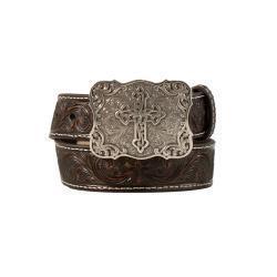 Nocona Youth Girl Belt 1/4 Embossed Cross Brown