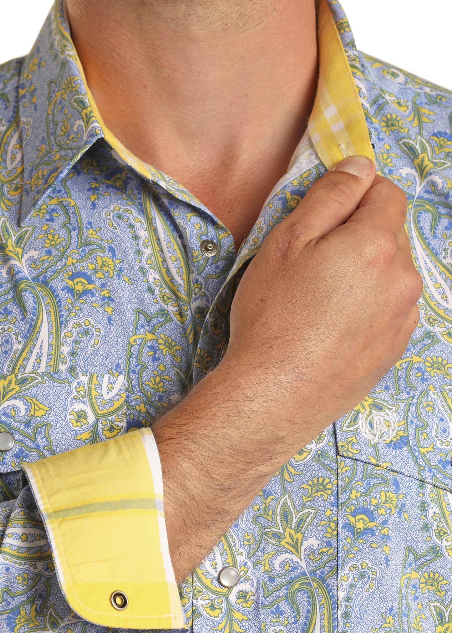 Rock & Roll Panhandle Select Men's Long Sleeve Paisley Snap Shirt Yellow