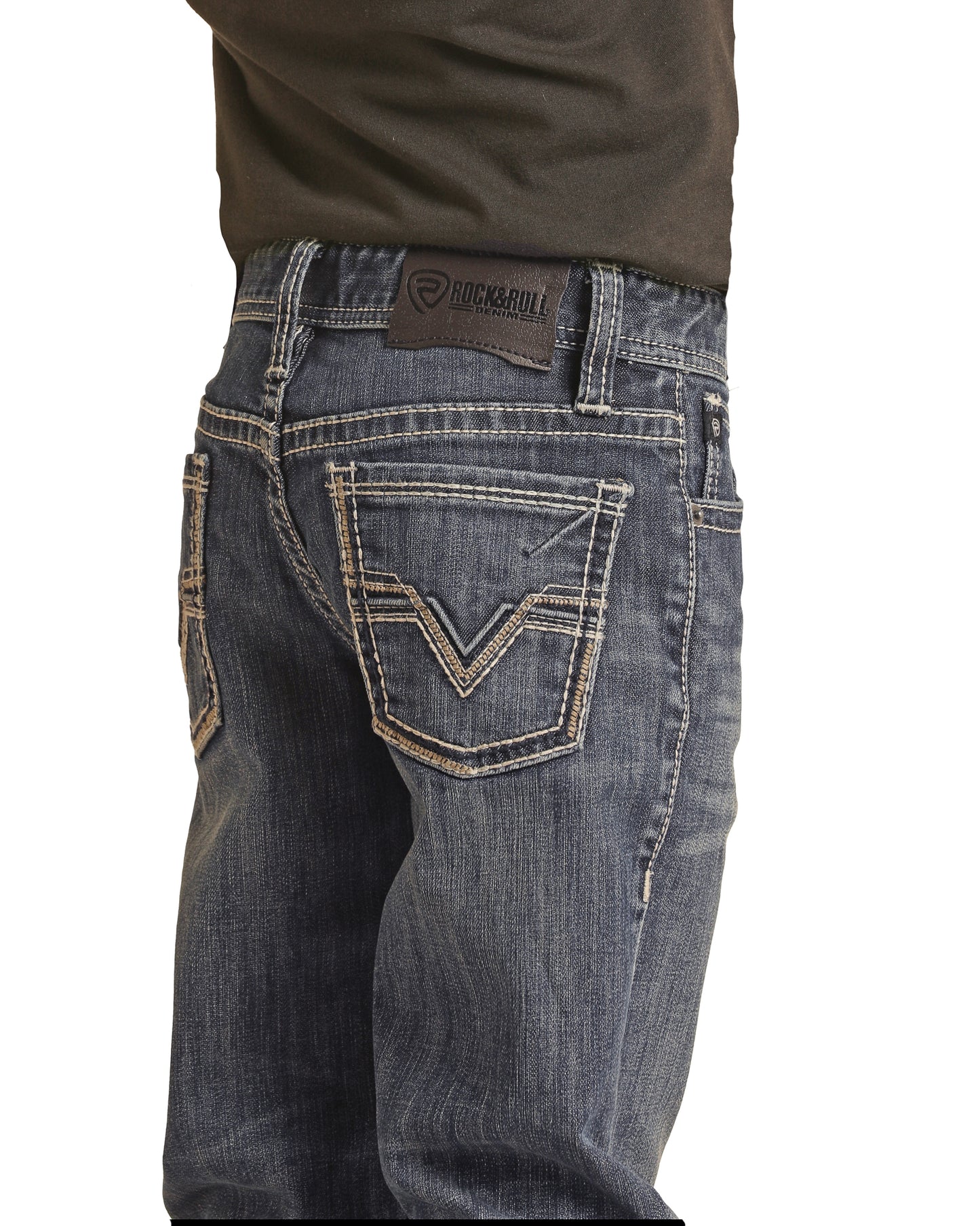Rock & Roll Denim Boy's Regular Fit Bb Gun Raised V Bootcut Jeans Dark Vintage Wash