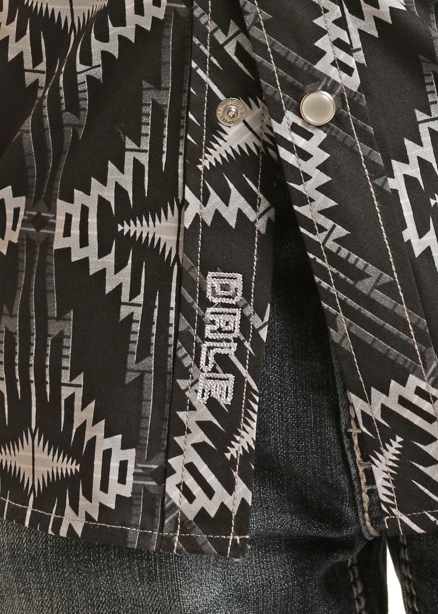Rock & Roll Denim Boy's Long Sleeve Aztec Print Dale Brisby Snap Shirt Black