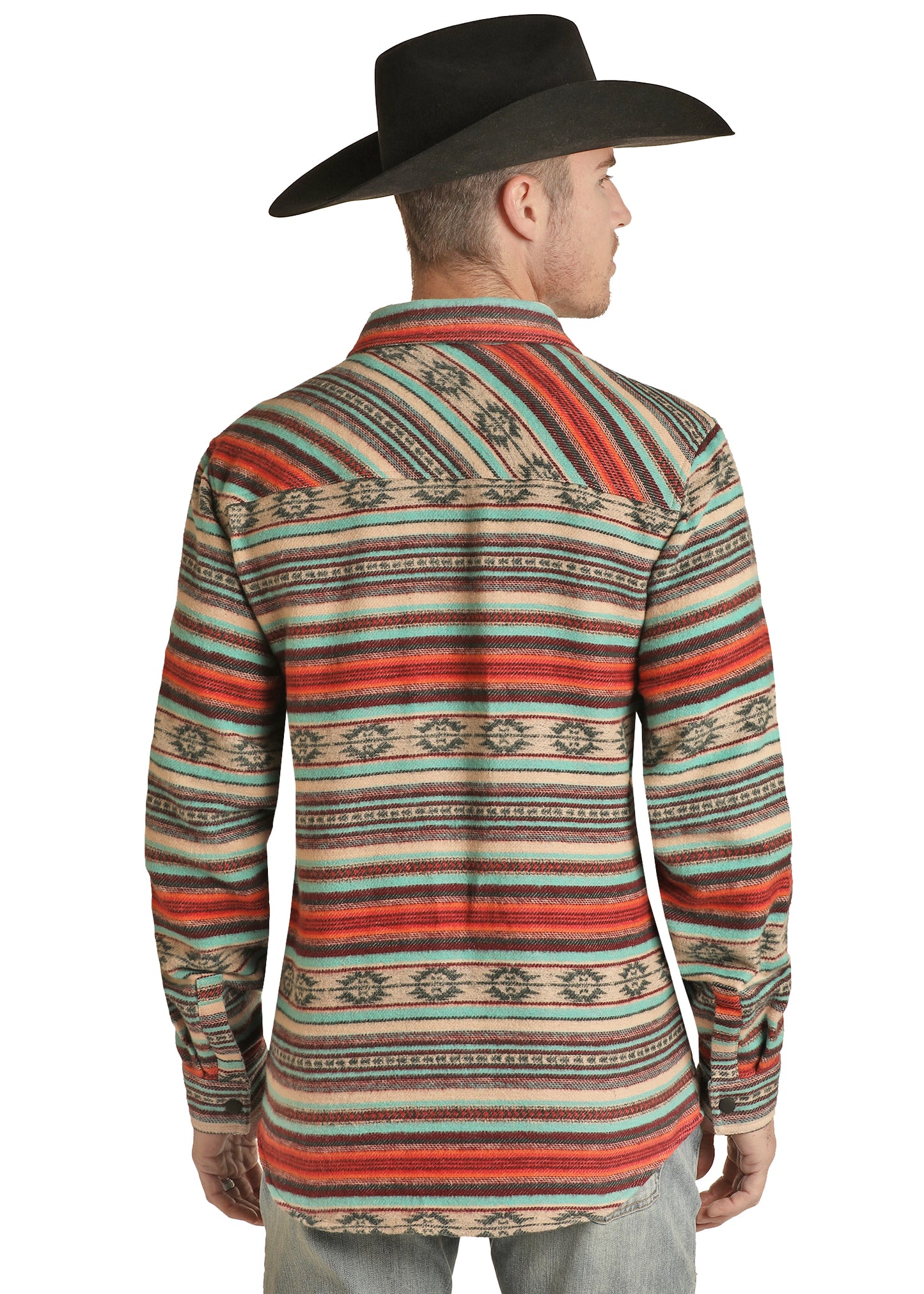 Rock & Roll Denim Men's Cotton Aztec  Print Shirt Jacket Jade