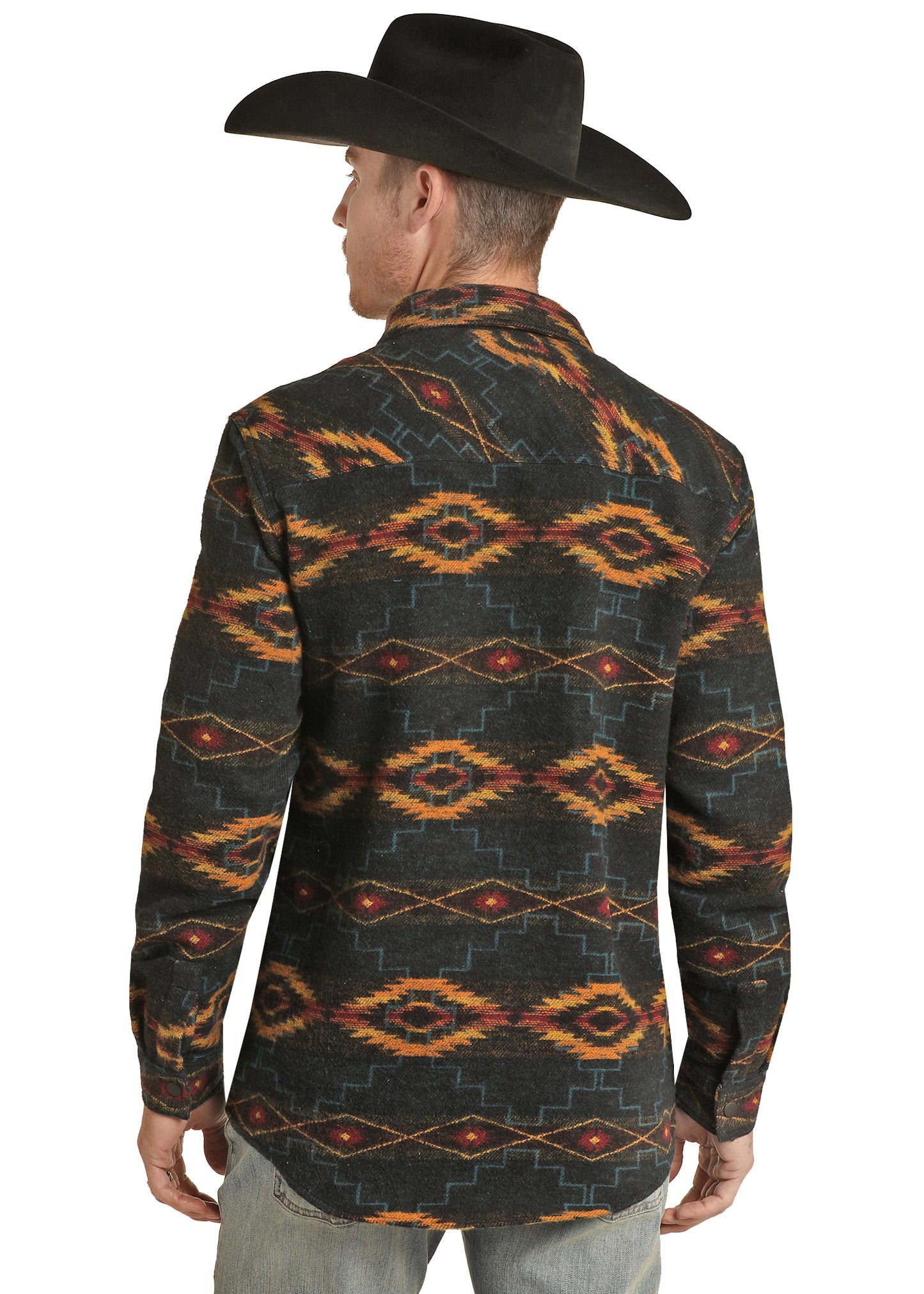 Rock & Roll Denim Men's Cotton Aztec  Print Shirt Jacket Black