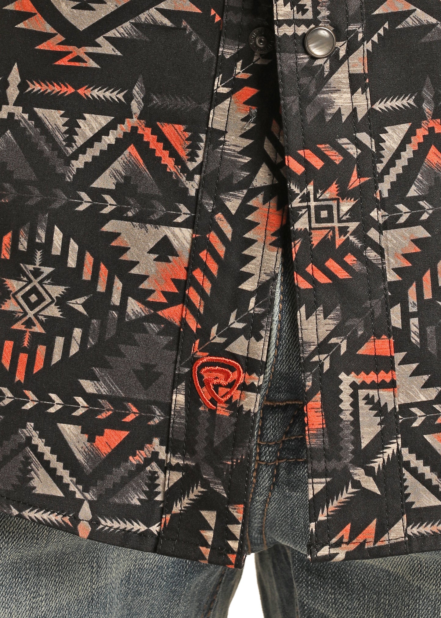 Rock & Roll Denim Men's Modern Fit Aztec Print Snap Shirt Peach