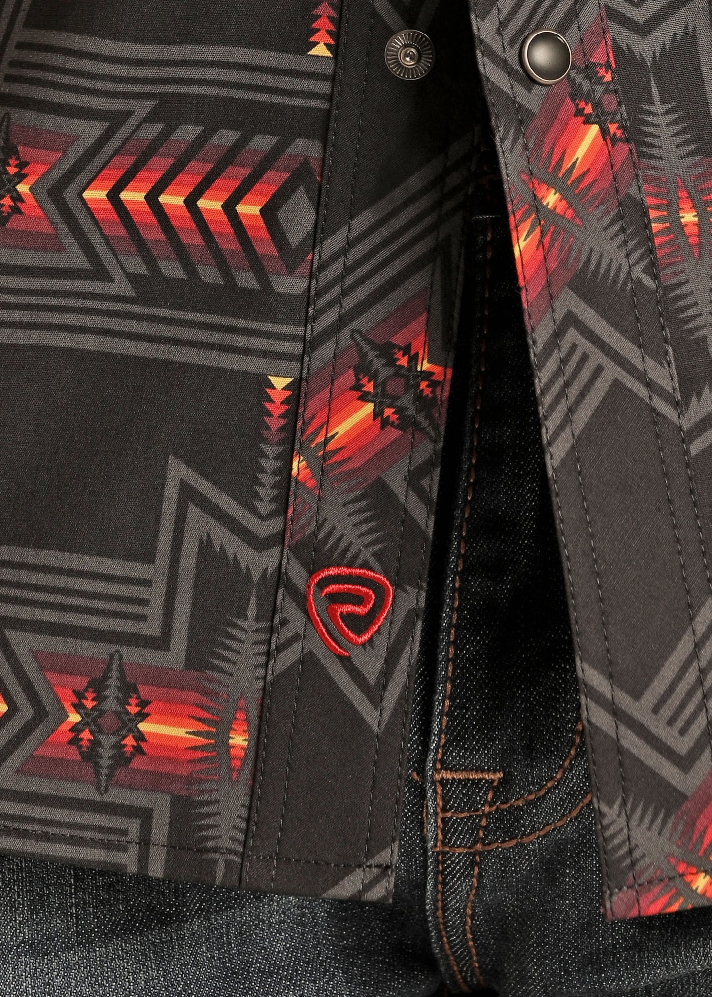 Rock & Roll Denim Men's Modern Fit Aztec Woven Long Sleeve Snap Shirt Orange