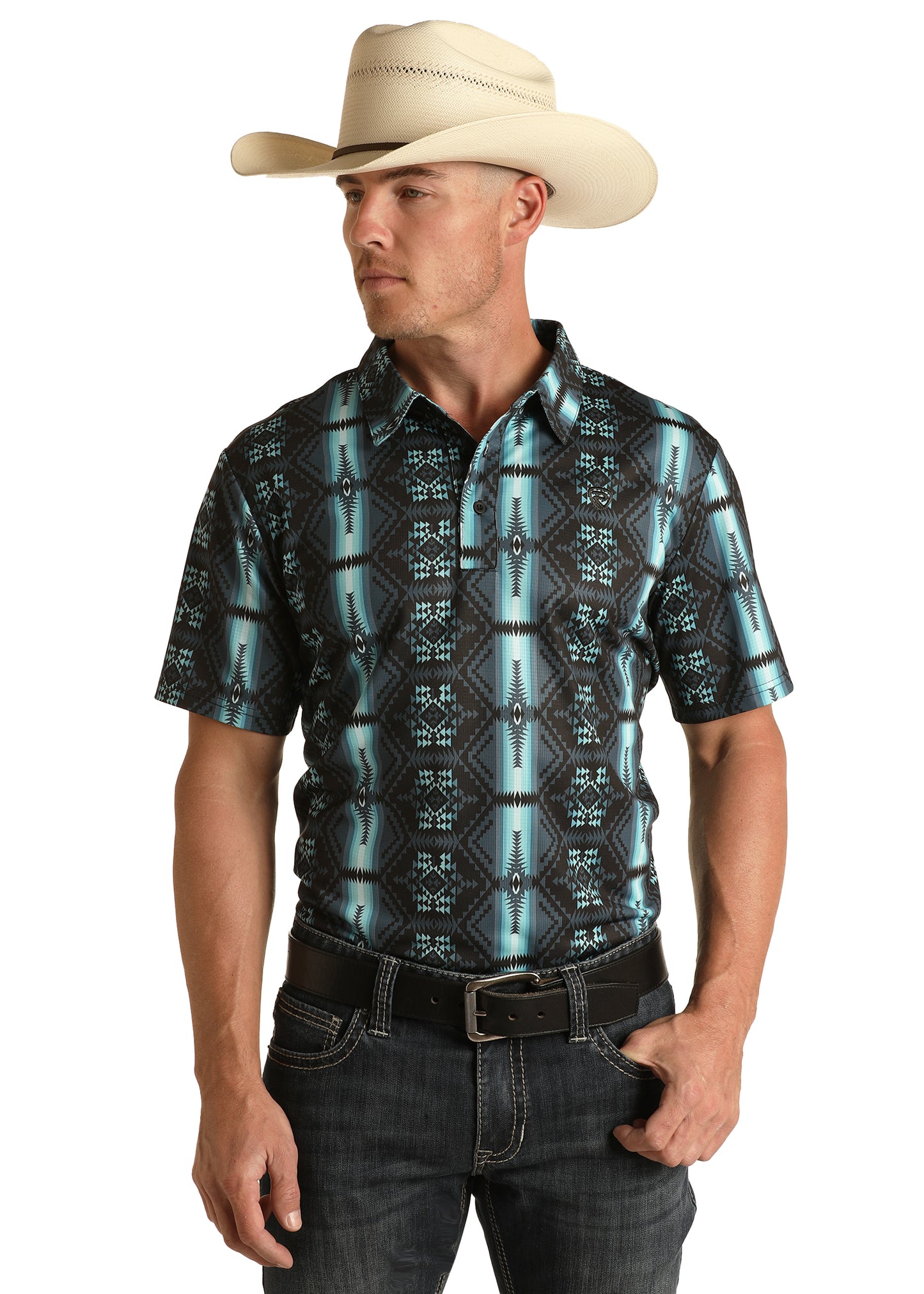 Rock & Roll Denim Men's Printed Polo Bright Turquoise
