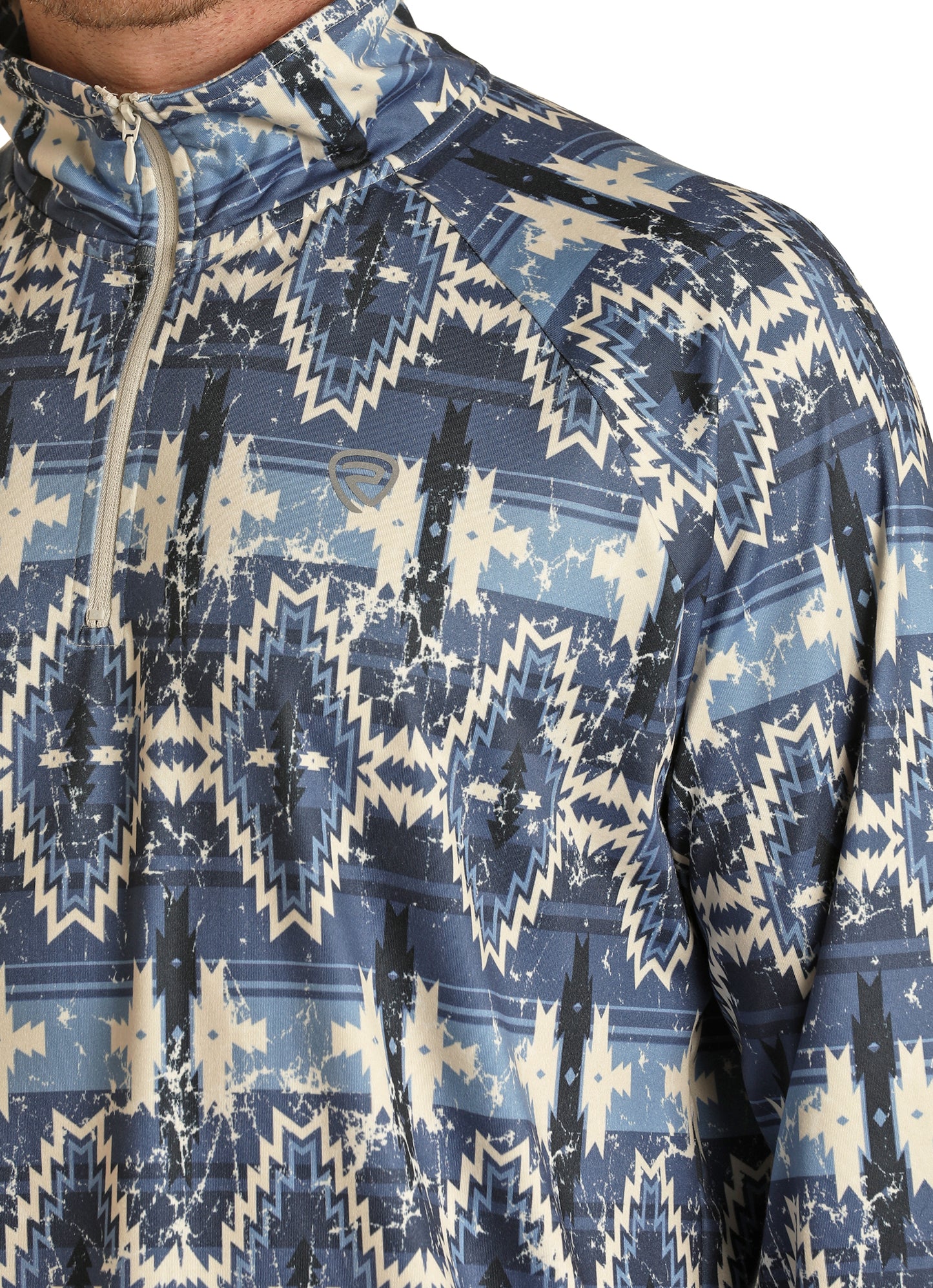 Rock & Roll Denim Men's Aztec Print Performance Quarter Zip Jacket Blue