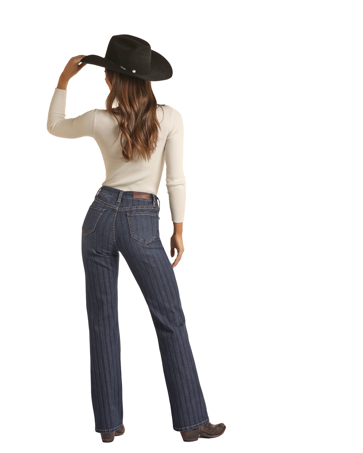 Rock & Roll Cowgirl Women's High Rise Jacquard Bootcut Jeans Dark Wash