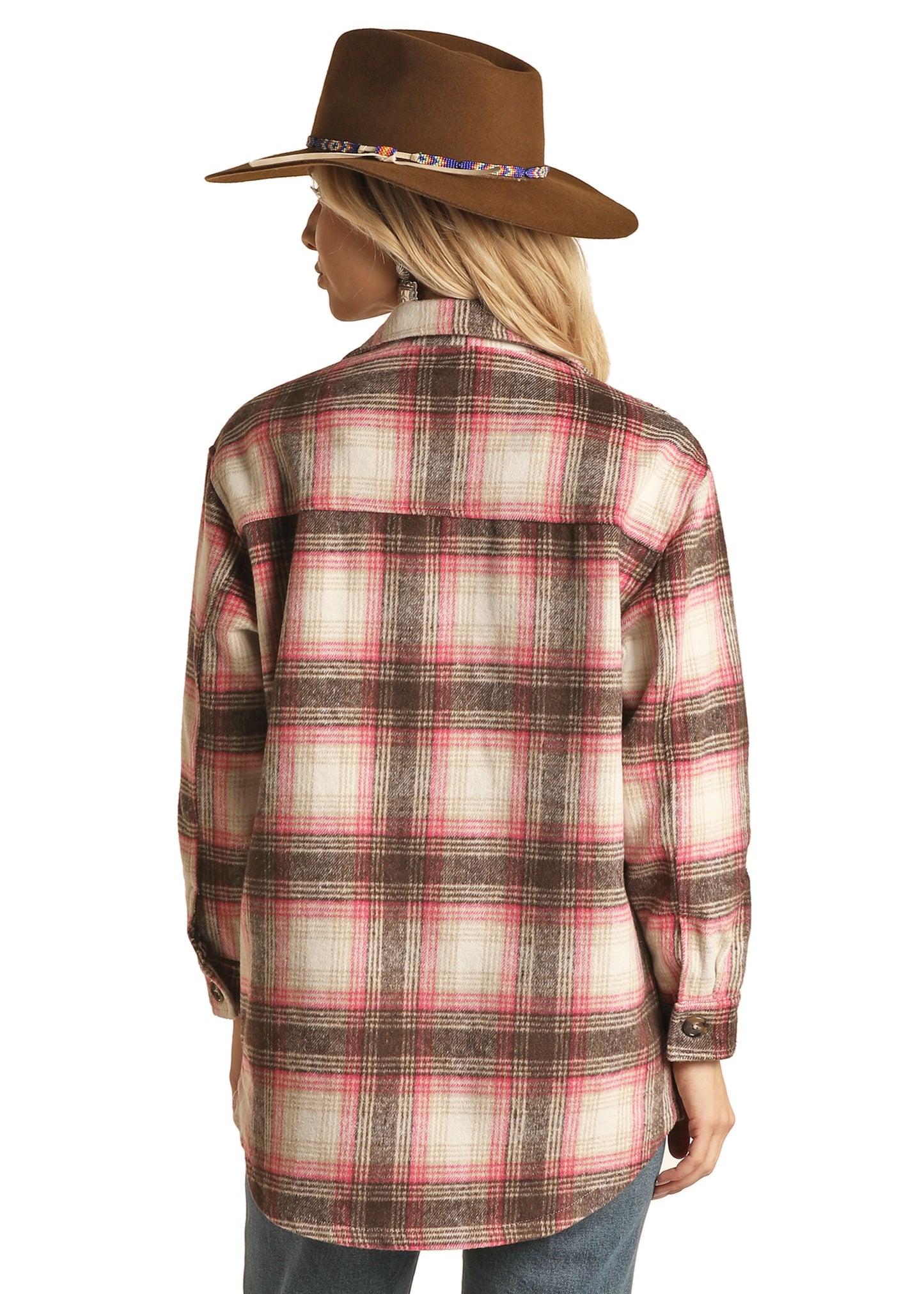 Rock & Roll Cowgirl Women's Buttoned Plaid Coat Natural