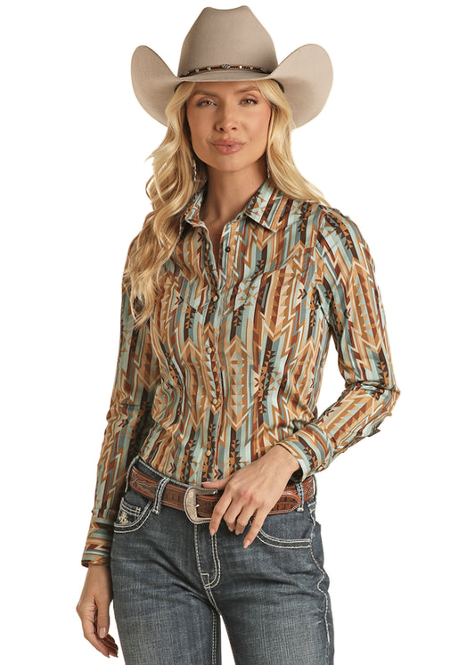 Rock & Roll Cowgirl Women's Shared Core Long Sleeve Snap Shirt Brown