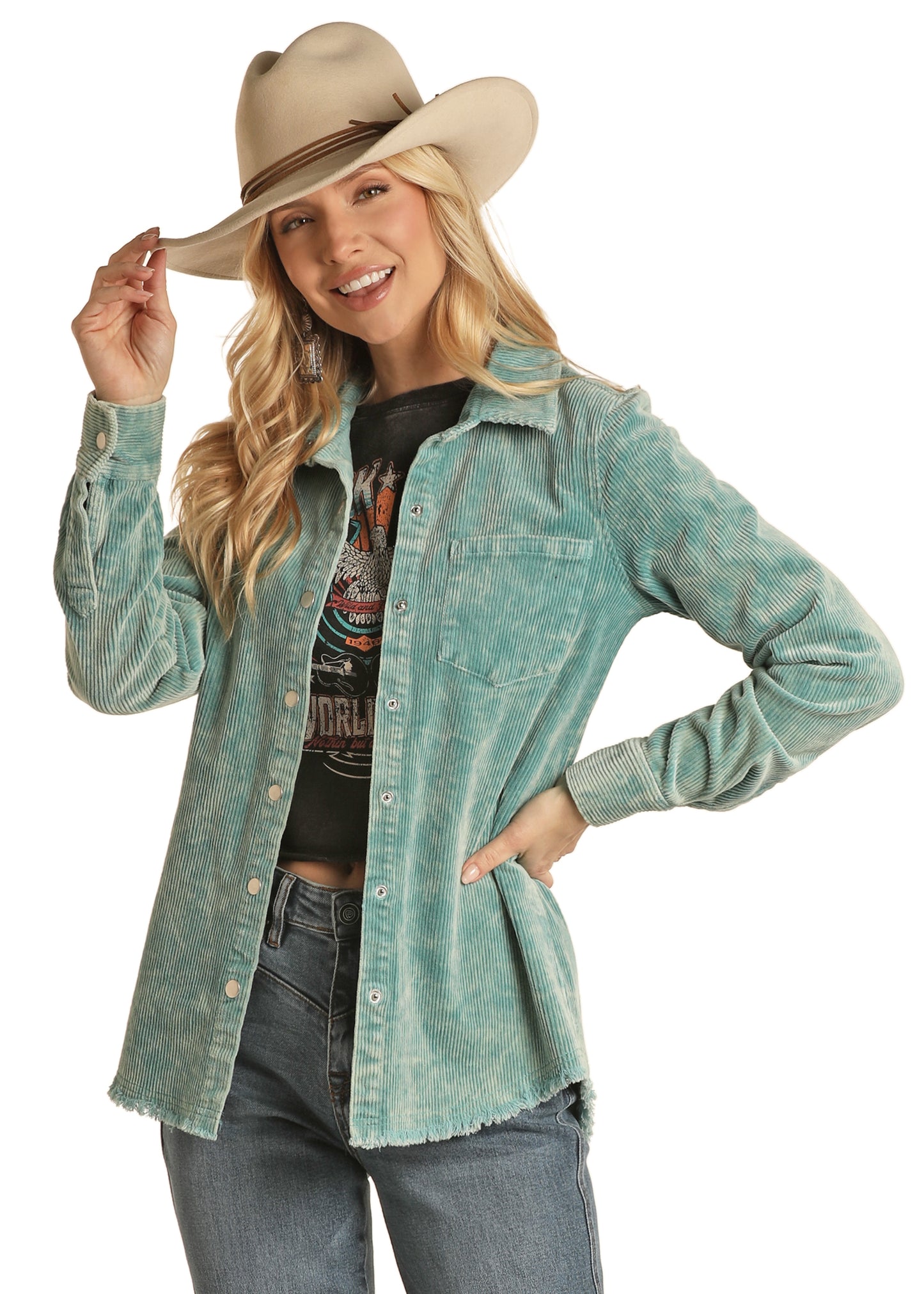 Rock & Roll Cowgirl Women's Corduroy Shirt Light Turquoise