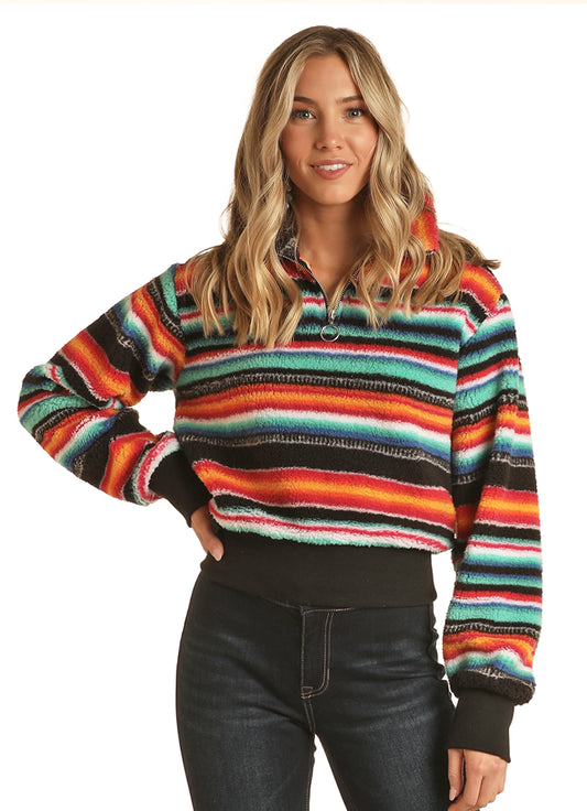 Rock & Roll Cowgirl Women's Printed Pullover Multi Stripe