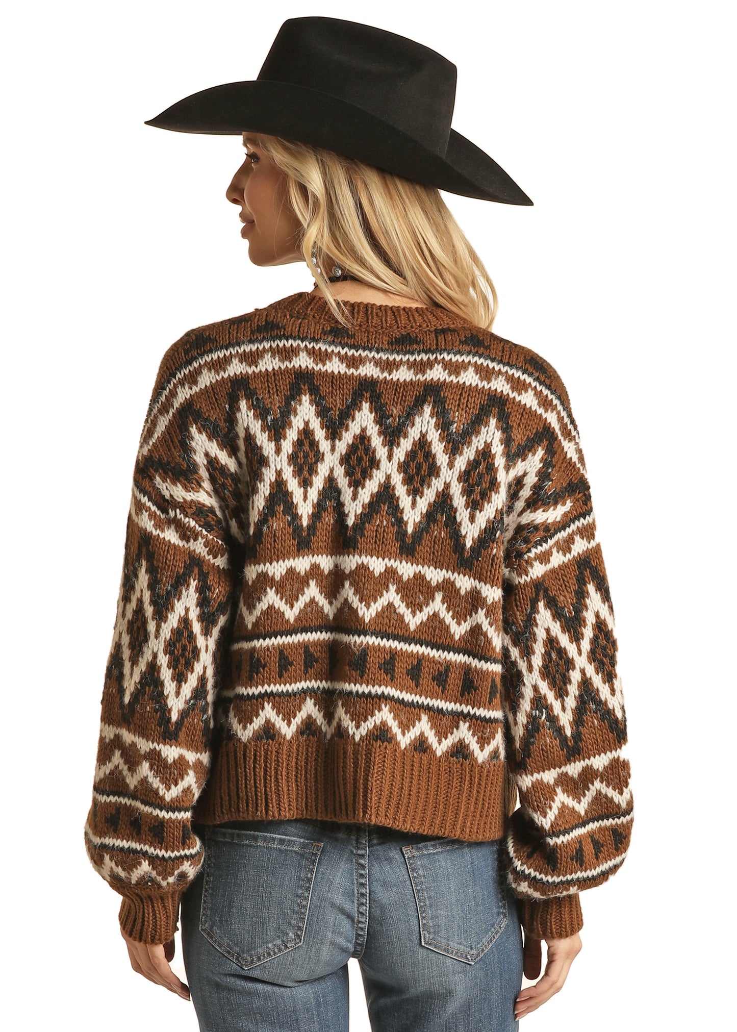 Rock & Roll Cowgirl Women's Cardigan With Aztec Design Bright Turquoise