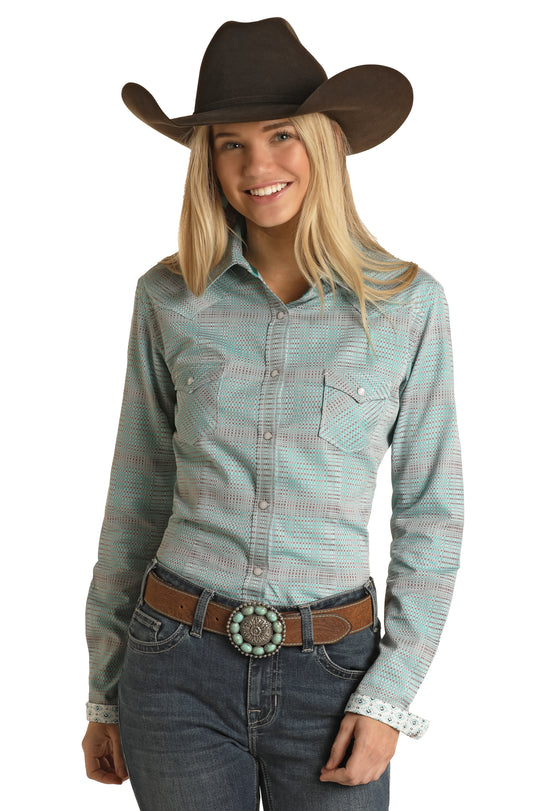 Rock & Roll Panhandle Women's Ombre Jacquard Long Sleeve Snap Shirt Taupe