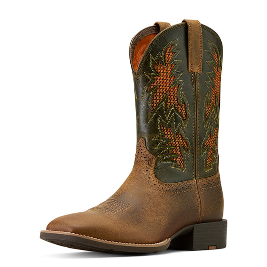 Ariat Men's Sport Cool VentTEK Wide Square Toe Cowboy Boot Buff Tan