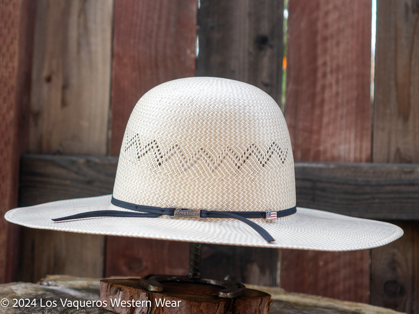 American Hat Company Straw Hat Regular Wave Wheat Tan White