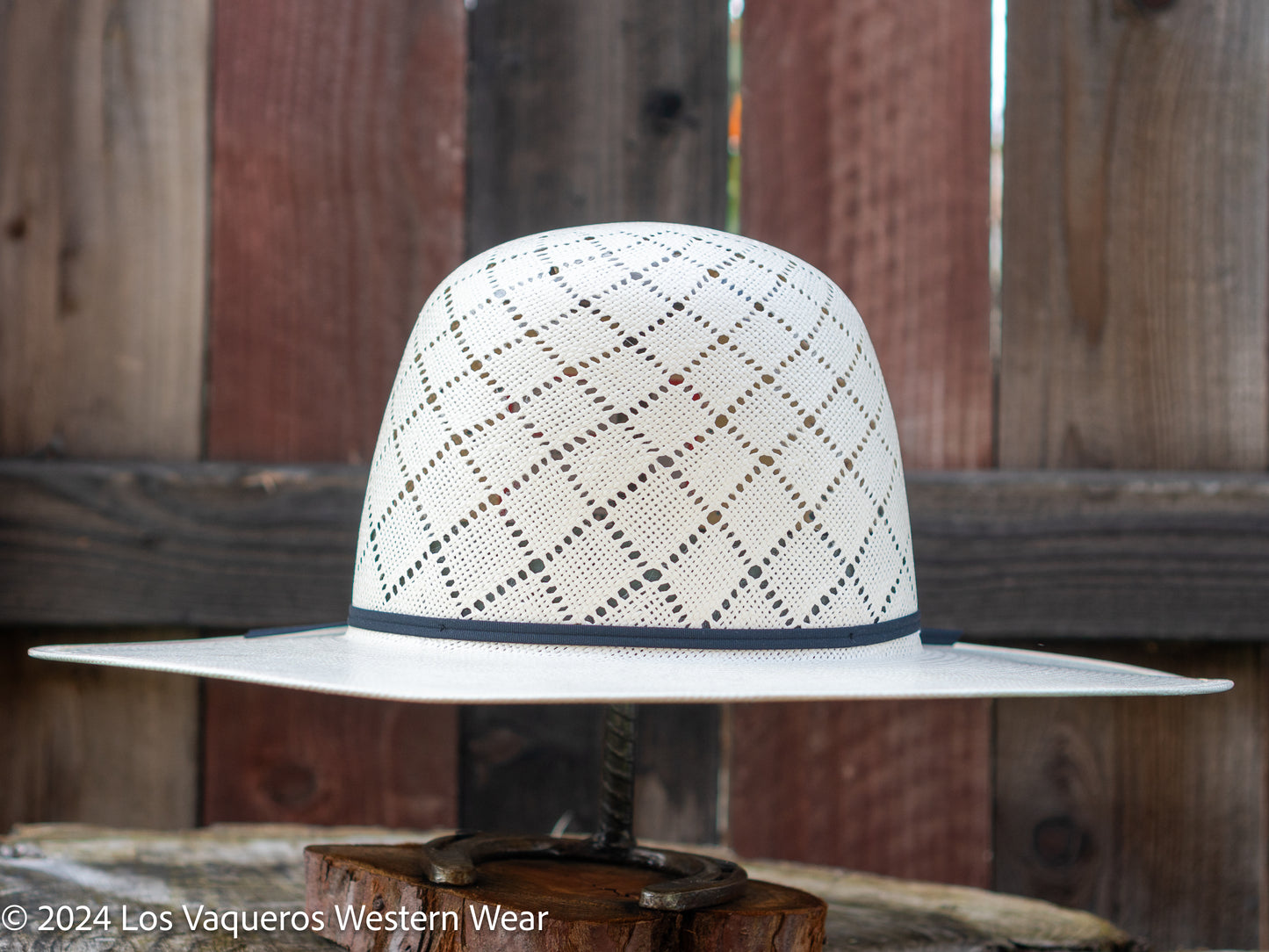 American Hat Company Straw Hat Regular Crown Patchwork White
