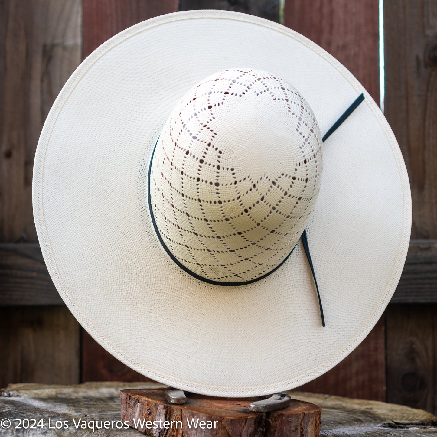 American Hat Company Straw Hat Regular Crown Patchwork White