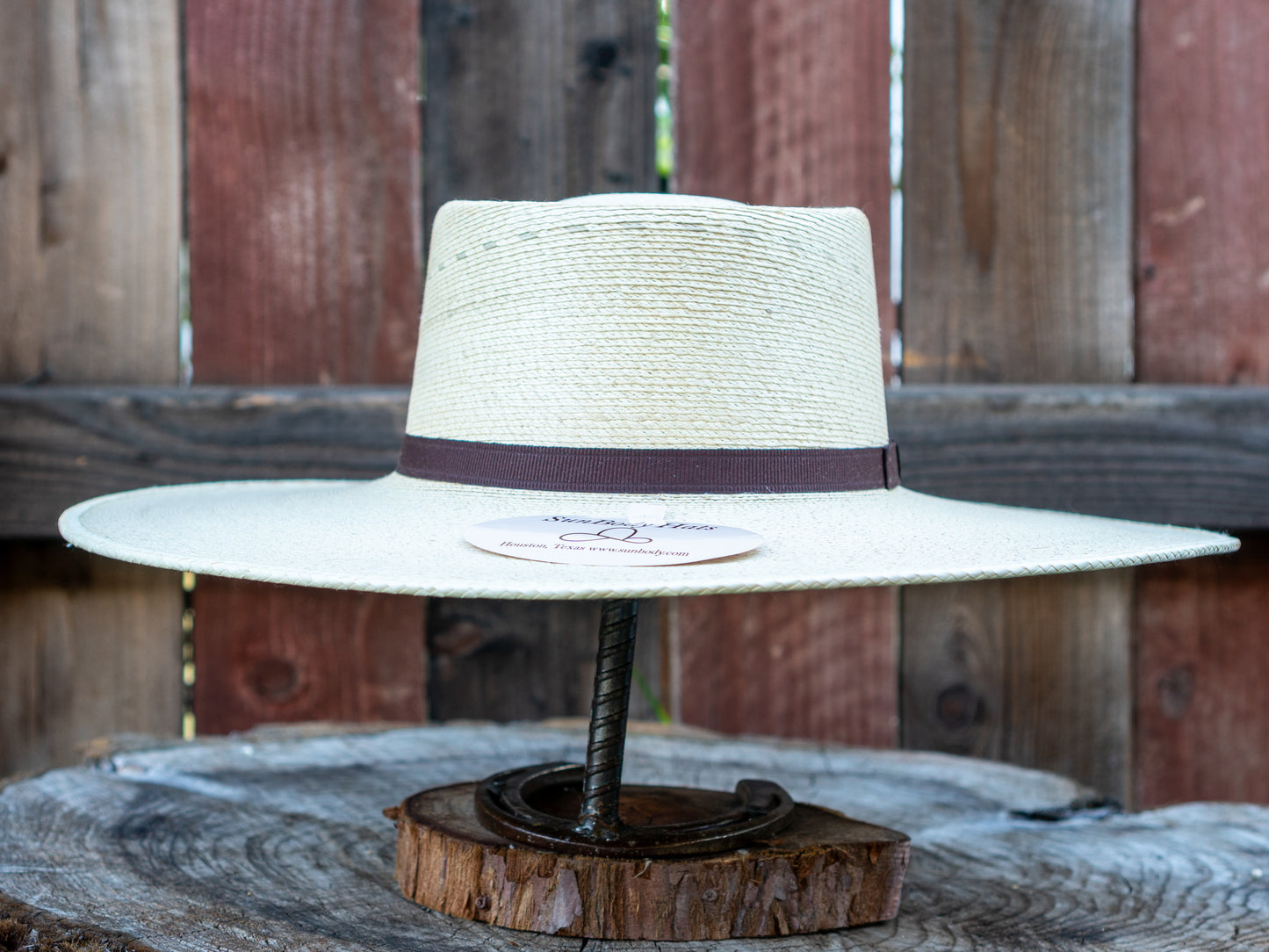 SunBody Hats Mexican Elko Fine Palm Leaf Hat Flat Brim Tan