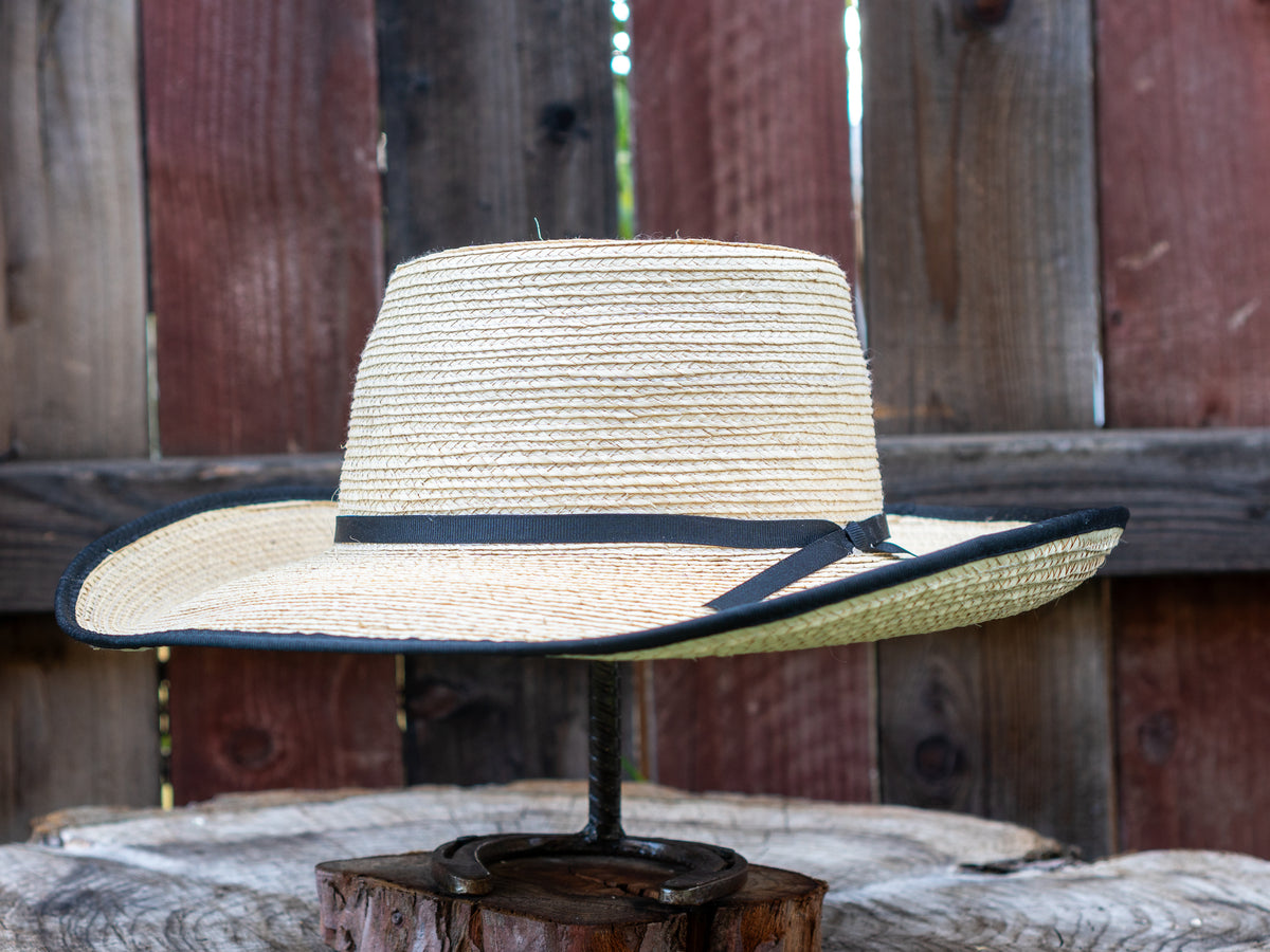Sun Body Vintage Women’s Palm Leaf Bound Edge Handmade Cowboy Hat Size 7/56 Mex 4 Inch Brim Vented Cattleman Palm Hat main image 4
