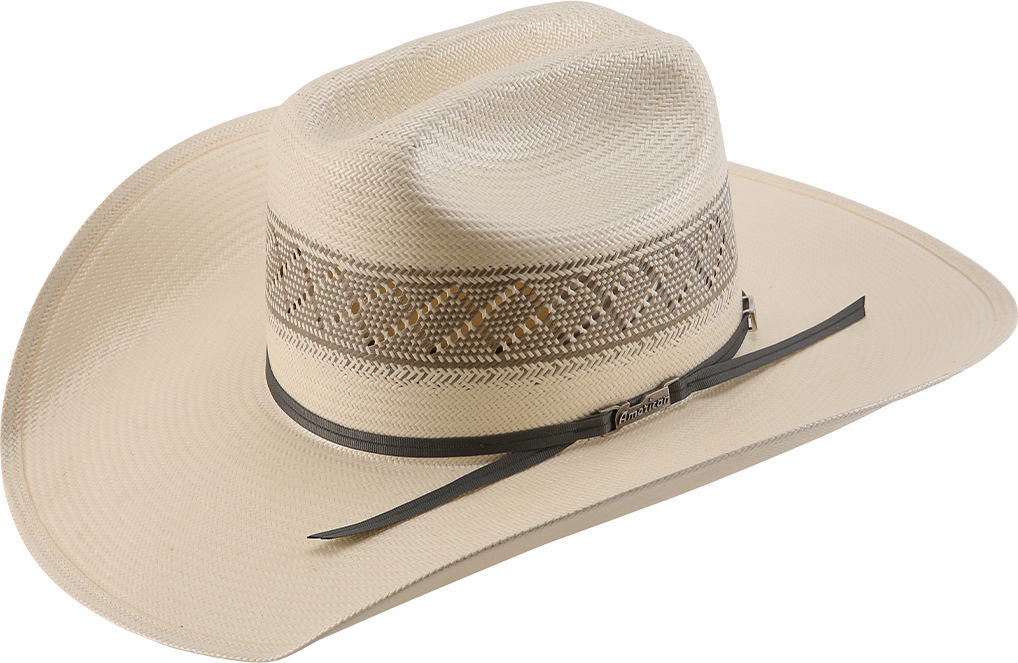 American Hat Company Straw Hat Regular Crown Poker Grey White