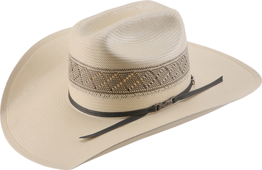 American Hat Company Straw Hat Regular Crown Poker Grey White
