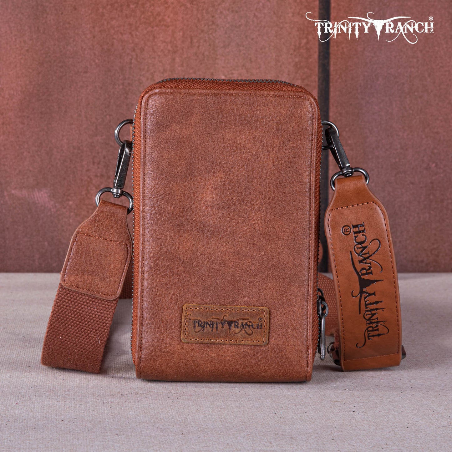 Trinity Ranch Genuine Hair-on Cowhide /tooled Collection Phone Purse With Coin Pouch Brown