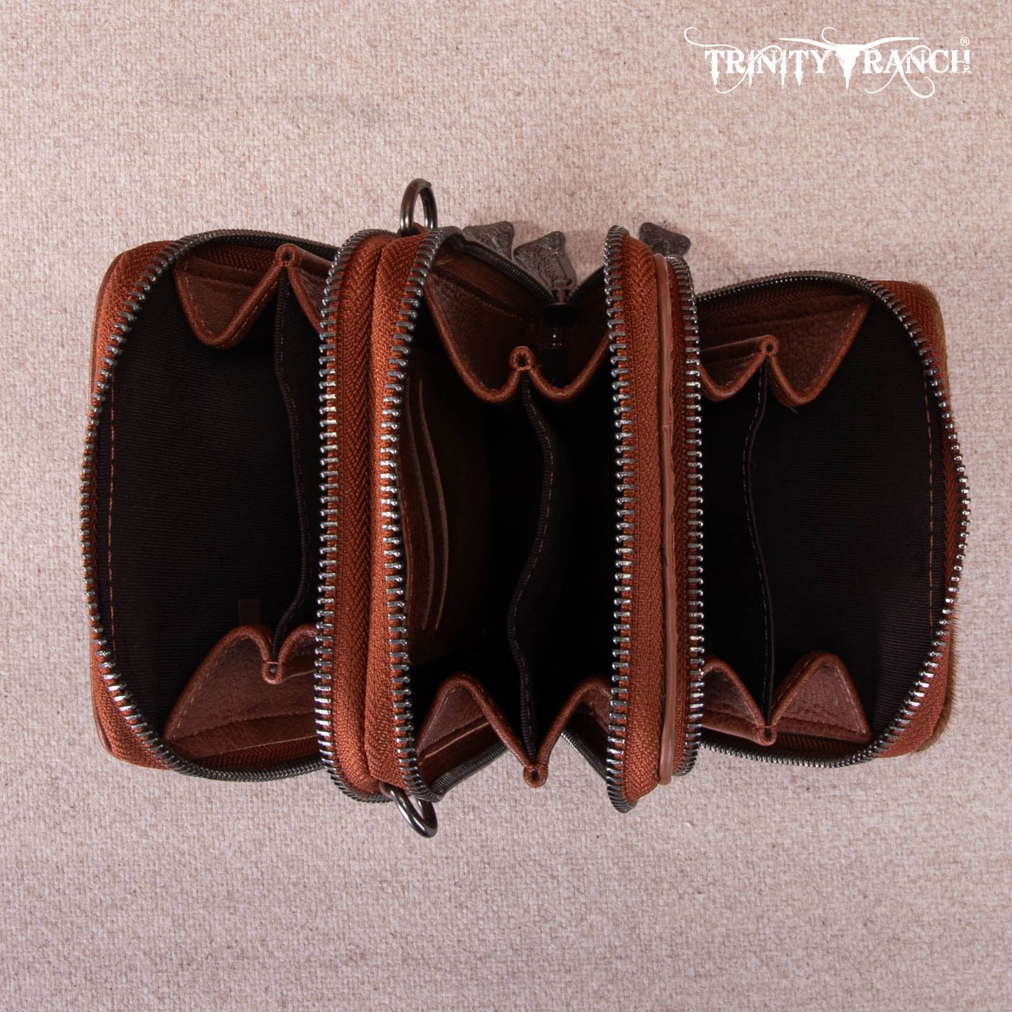 Trinity Ranch Genuine Hair-on Cowhide /tooled Collection Phone Purse With Coin Pouch Brown