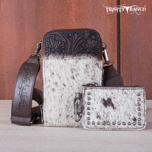 Trinity Ranch Genuine Hair-on Cowhide /tooled Collection Phone Purse With Coin Pouch Coffee
