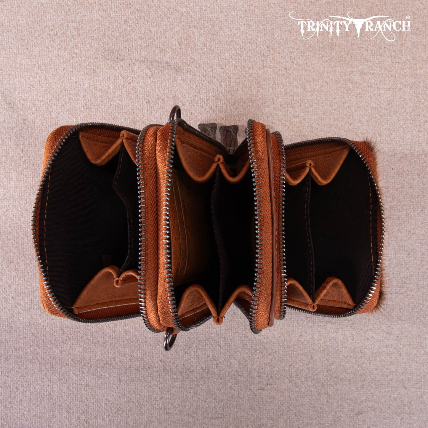 Trinity Ranch Genuine Hair-on Cowhide /tooled Collection Phone Purse With Coin Pouch Light Brown