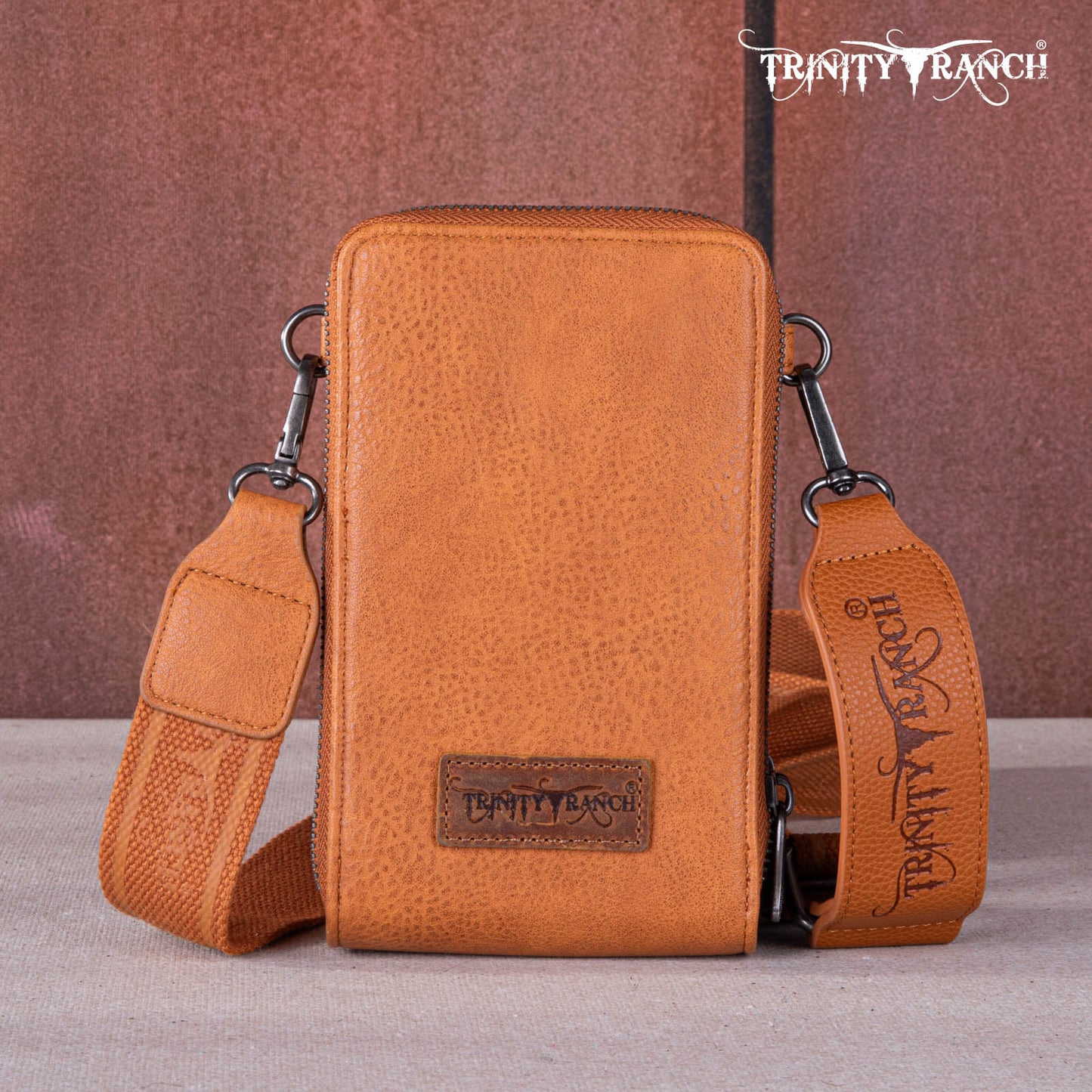 Trinity Ranch Genuine Hair-on Cowhide /tooled Collection Phone Purse With Coin Pouch Light Brown