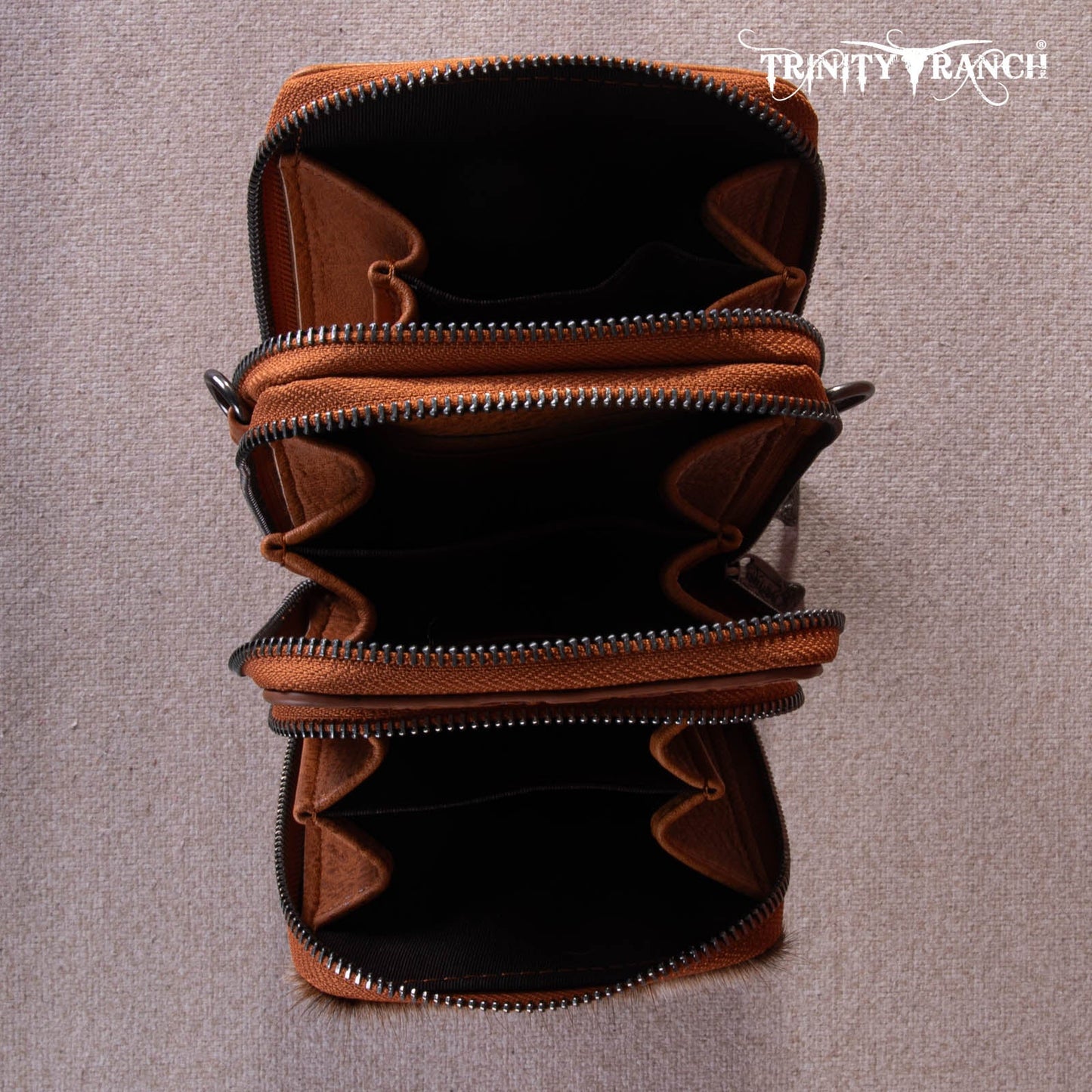 Trinity Ranch Genuine Hair-on Cowhide /tooled Collection Phone Purse With Coin Pouch Light Brown