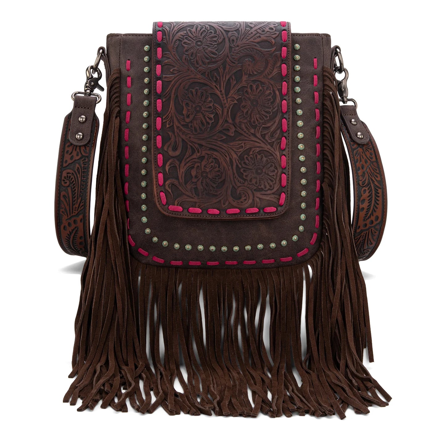 Trinity Ranch Floral Tooled Concealed Carry Crossbody Bag Coffee