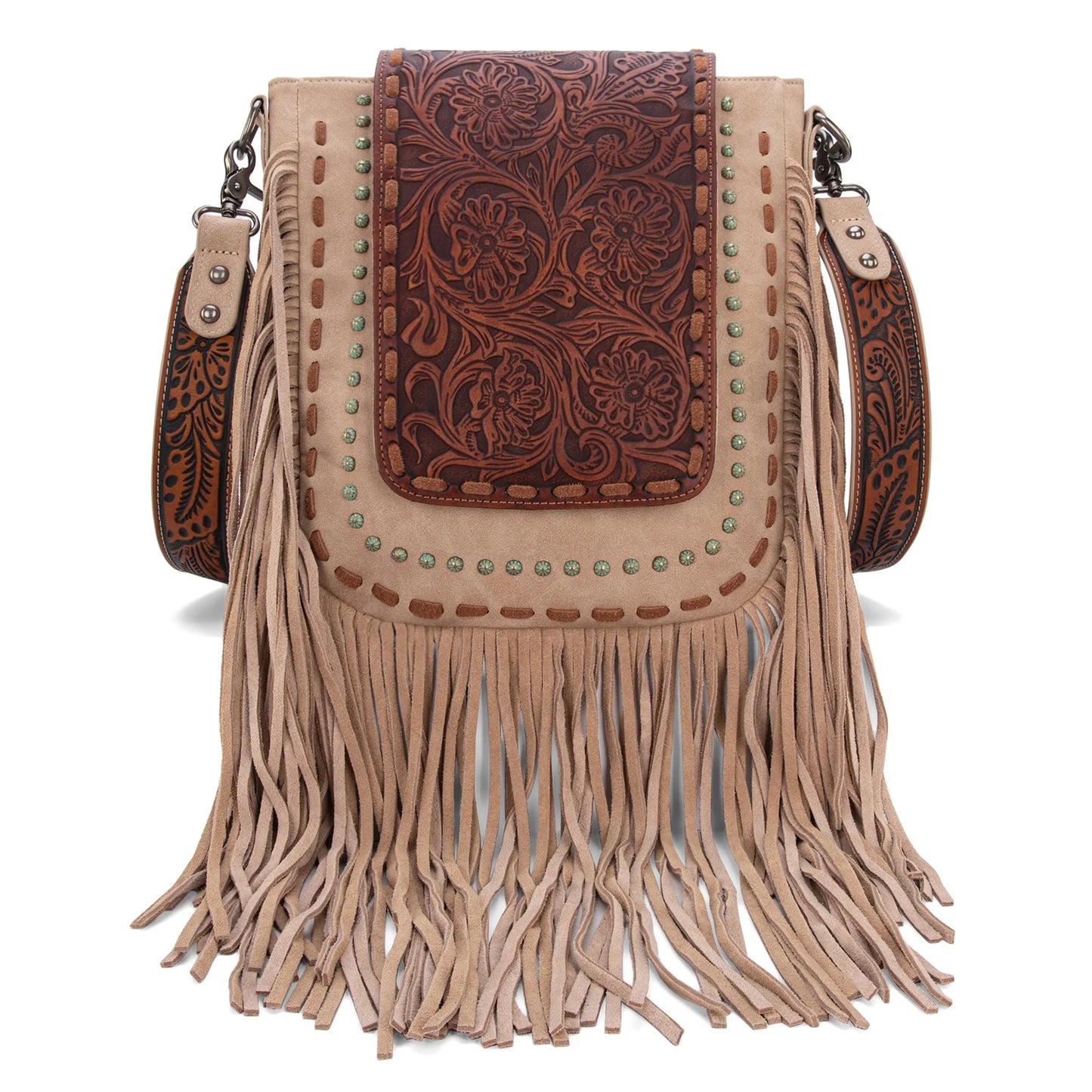 Trinity Ranch Floral Tooled Concealed Carry Crossbody Bag Tan