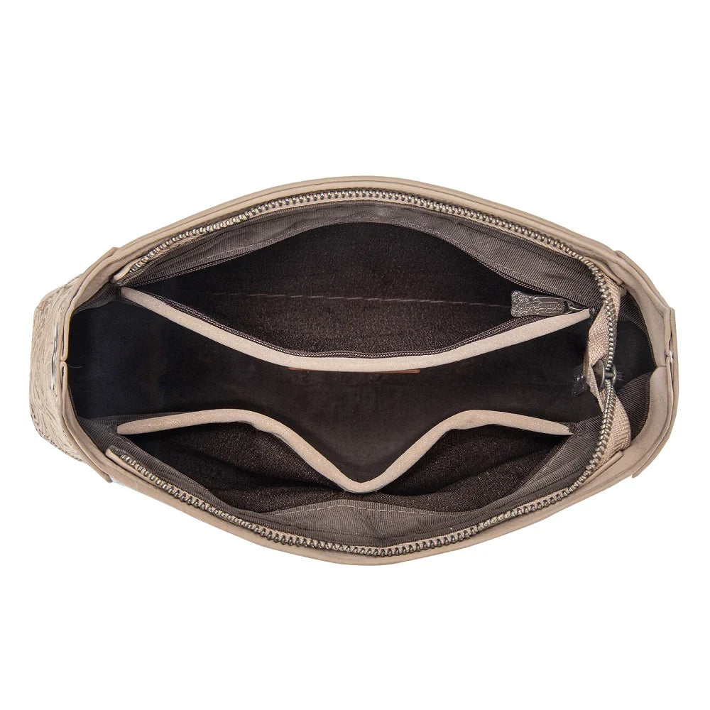 Trinity Ranch Cowhide ＆ Tooled Leather Hobo Crossbody Bag - Tan