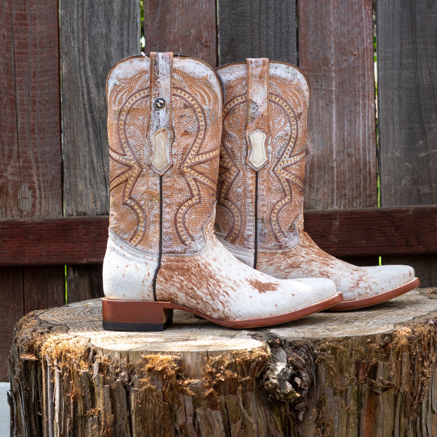 Tanner Mark Boots Men's Honey & White Hair On Cowhide With Everest Honey Top Boots TM205580