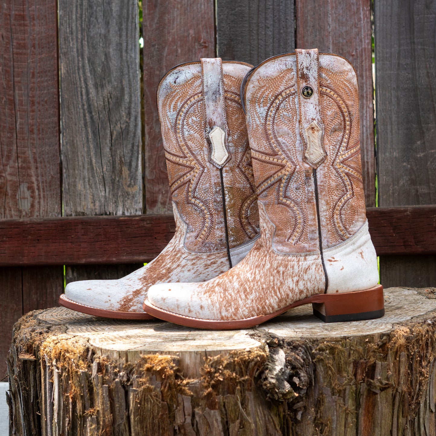 Tanner Mark Boots Men's Honey & White Hair On Cowhide With Everest Honey Top Boots TM205580