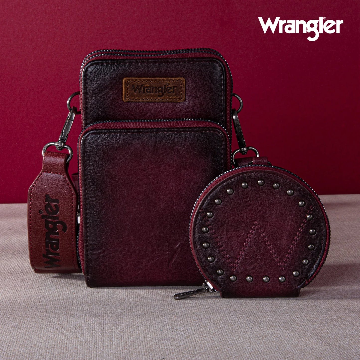 Wrangler Crossbody Cell Phone Purse 3 Zippered Compartment With Coin Pouch - Purple