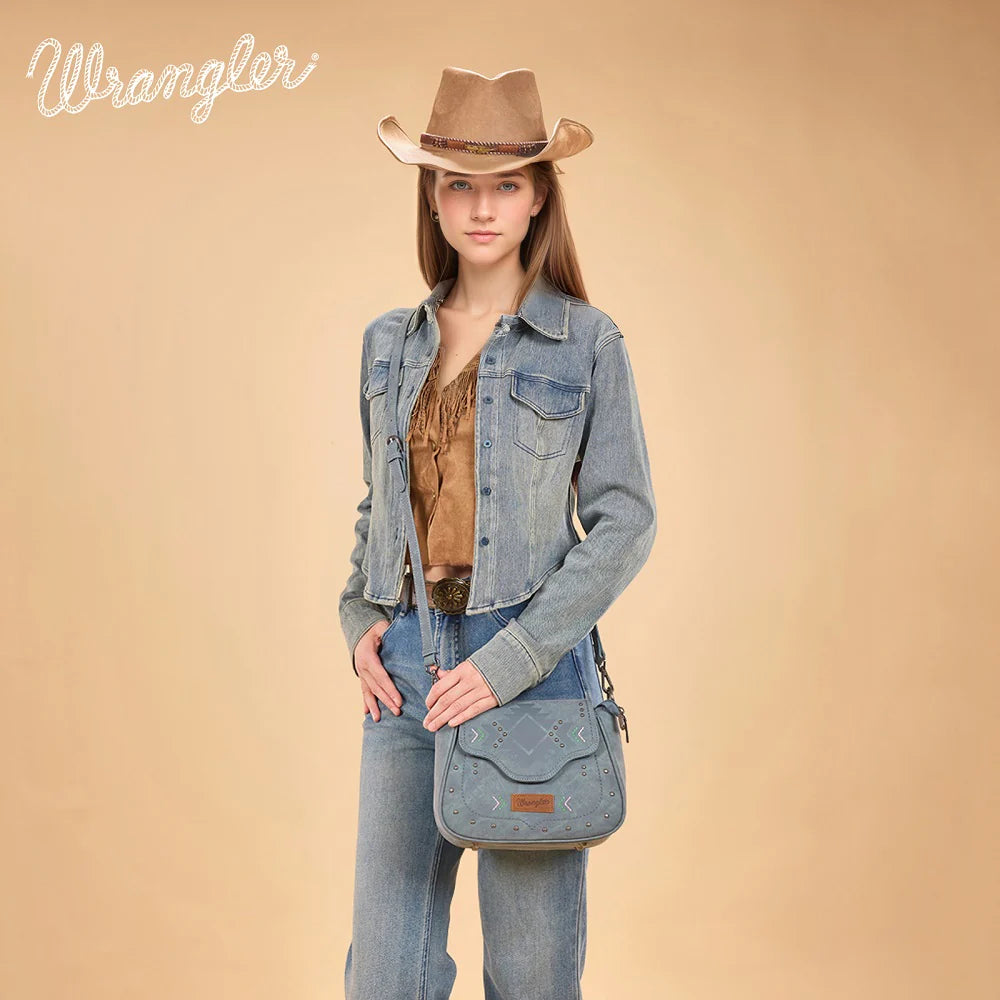 Wrangler Aztec Saddle Crossbody Bag - Jean