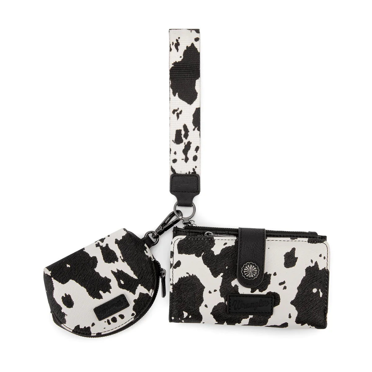 Wrangler Cow Print Wallet & Coin Pouch Wristlet Set - Black