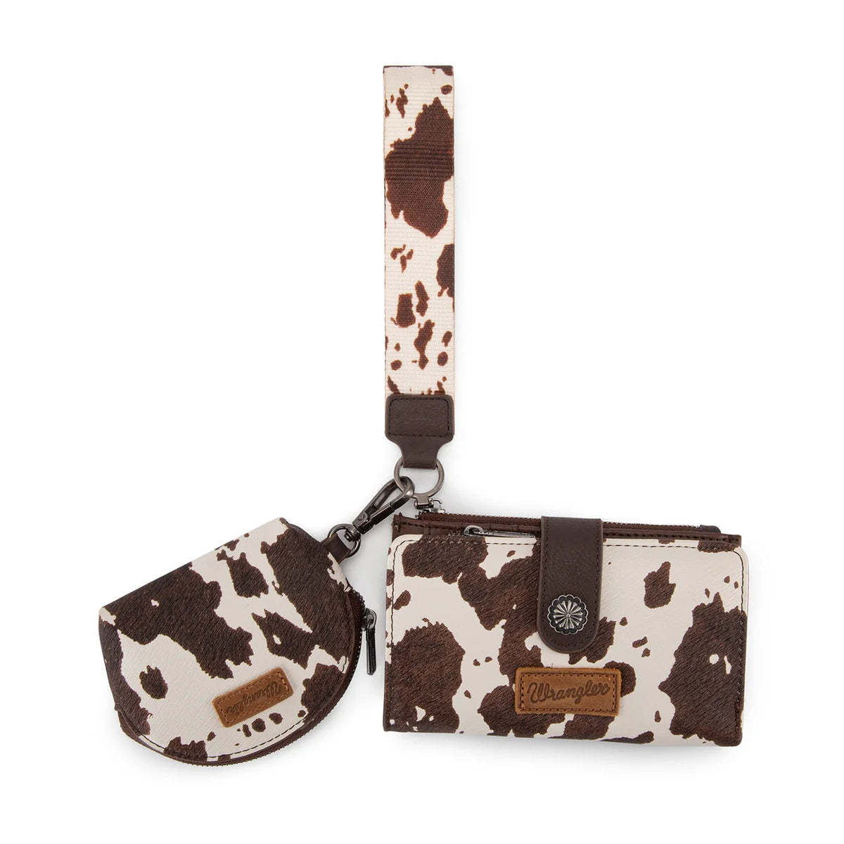 Wrangler Cow Print Wallet & Coin Pouch Wristlet Set - Coffee