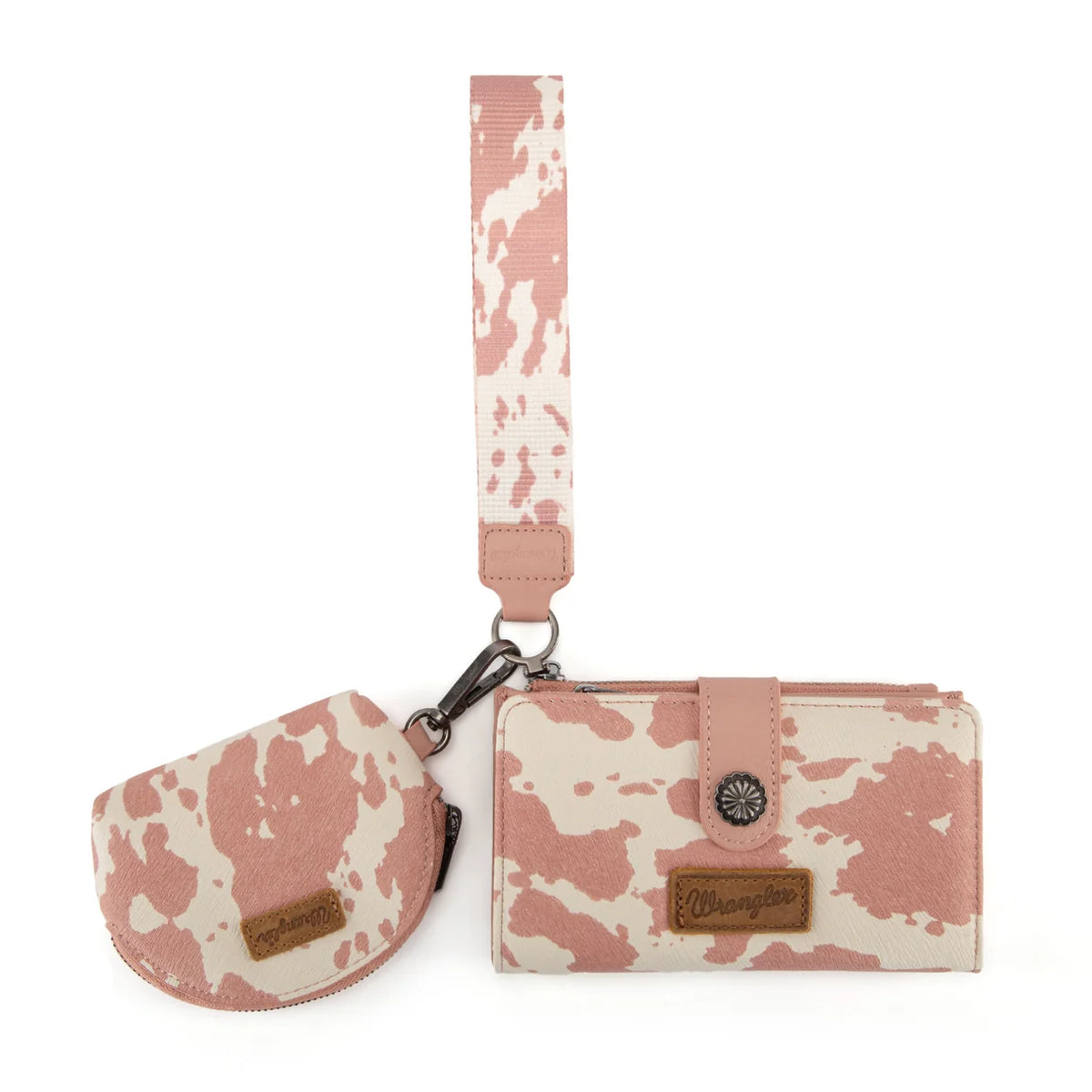 Wrangler Cow Print Wallet & Coin Pouch Wristlet Set - Dark Pink