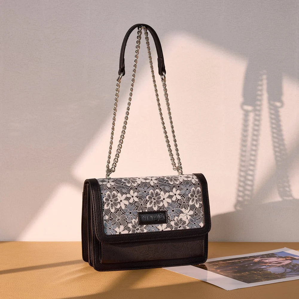 Wrangler Chic Lace Chain Shoulder Bag Black