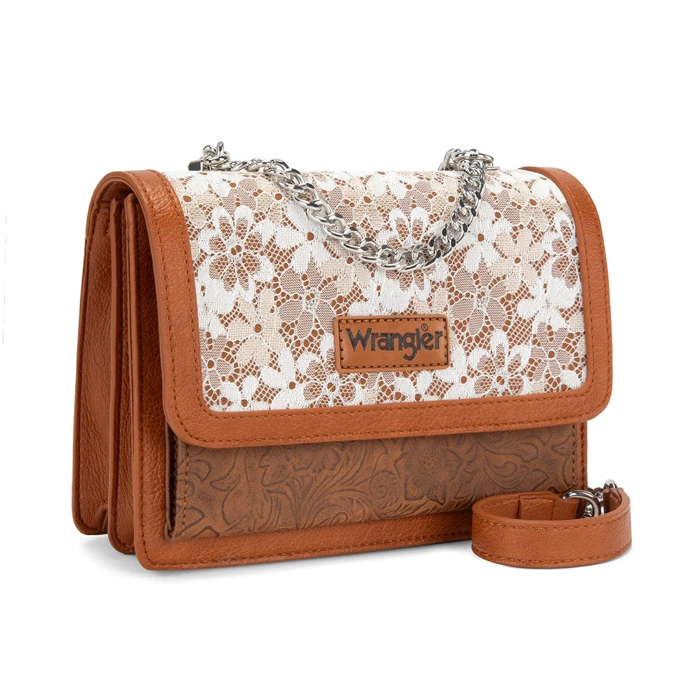 Wrangler Chic Lace Chain Shoulder Bag Brown