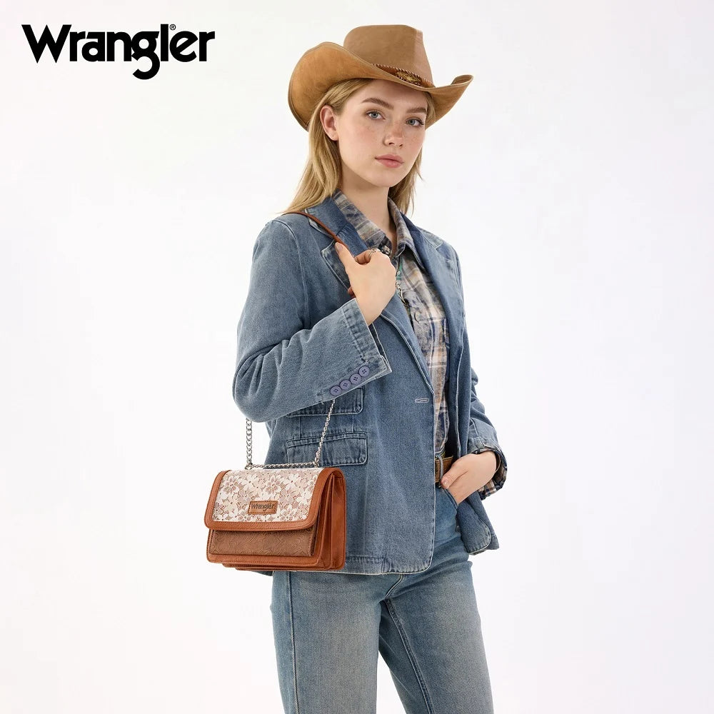 Wrangler Chic Lace Chain Shoulder Bag Brown