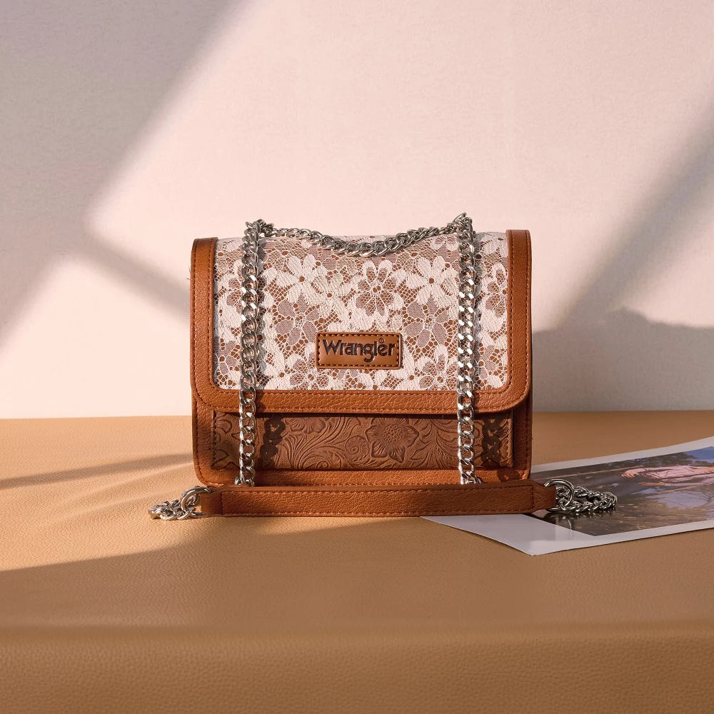 Wrangler Chic Lace Chain Shoulder Bag Brown