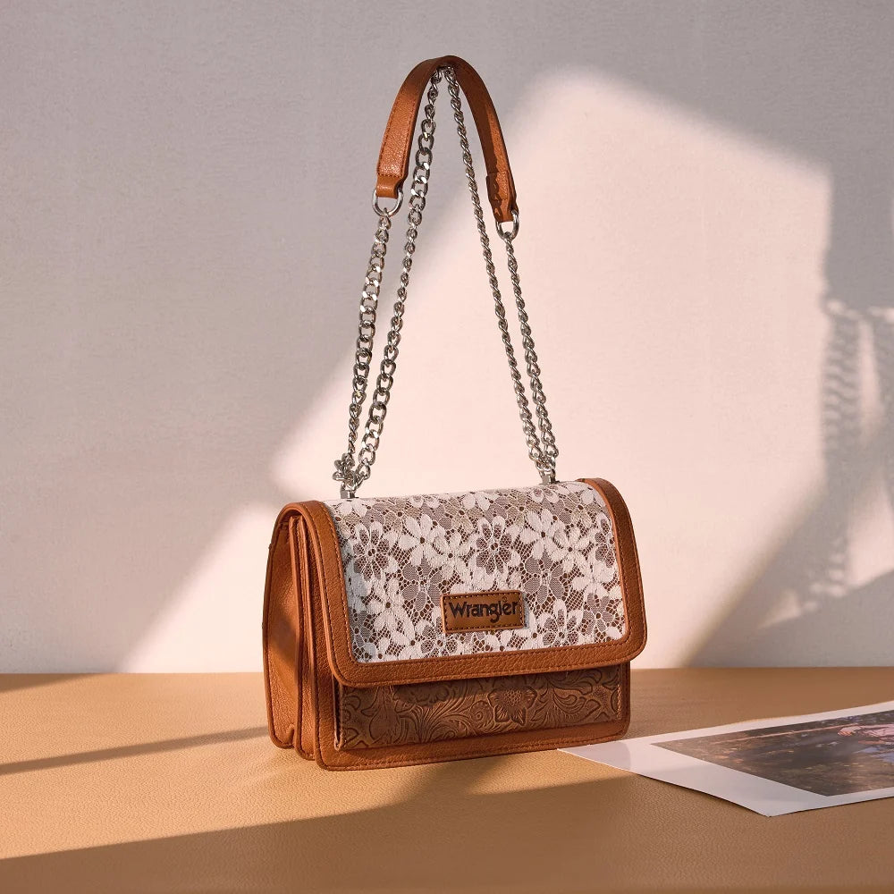 Wrangler Chic Lace Chain Shoulder Bag Brown