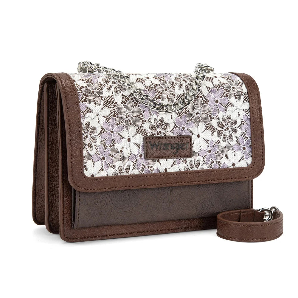 Wrangler Chic Lace Chain Shoulder Bag Coffee
