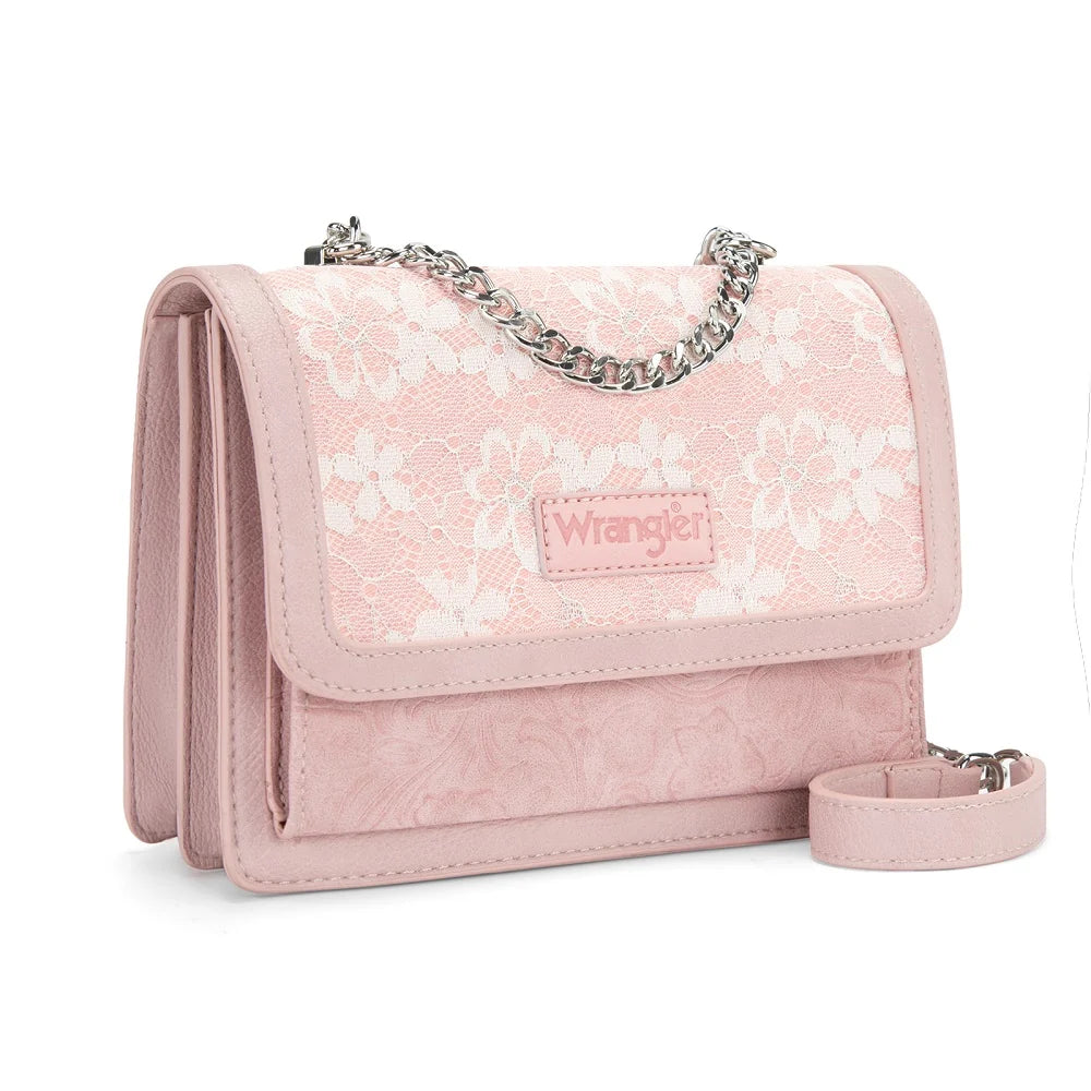 Wrangler Chic Lace Chain Shoulder Bag Pink
