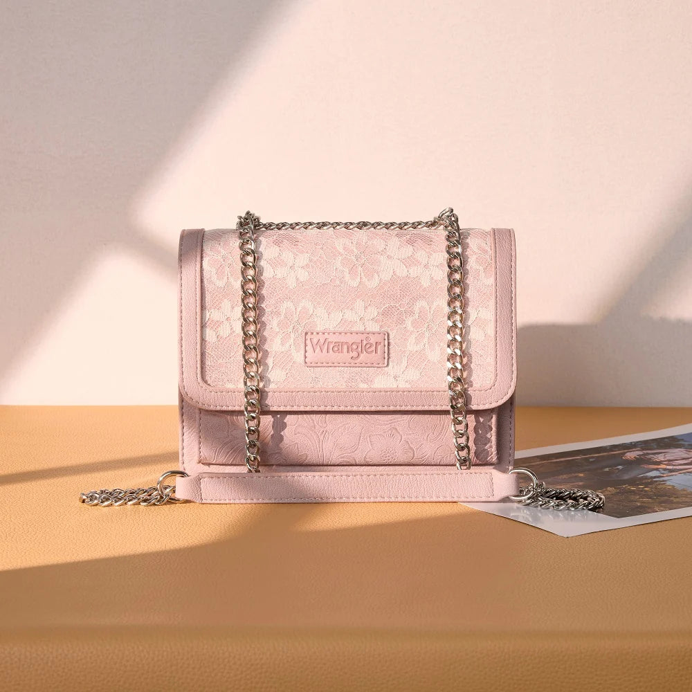 Wrangler Chic Lace Chain Shoulder Bag Pink