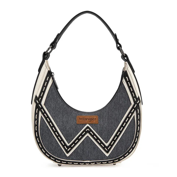 Wrangler Western Contrast Stitch Chevron Hobo Shoulder Bag - Dark Jean